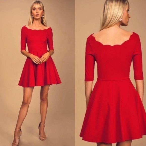 Lulus Dresses & Skirts - Elegant Red Scalloped Dress - Valentine's - Anniversary